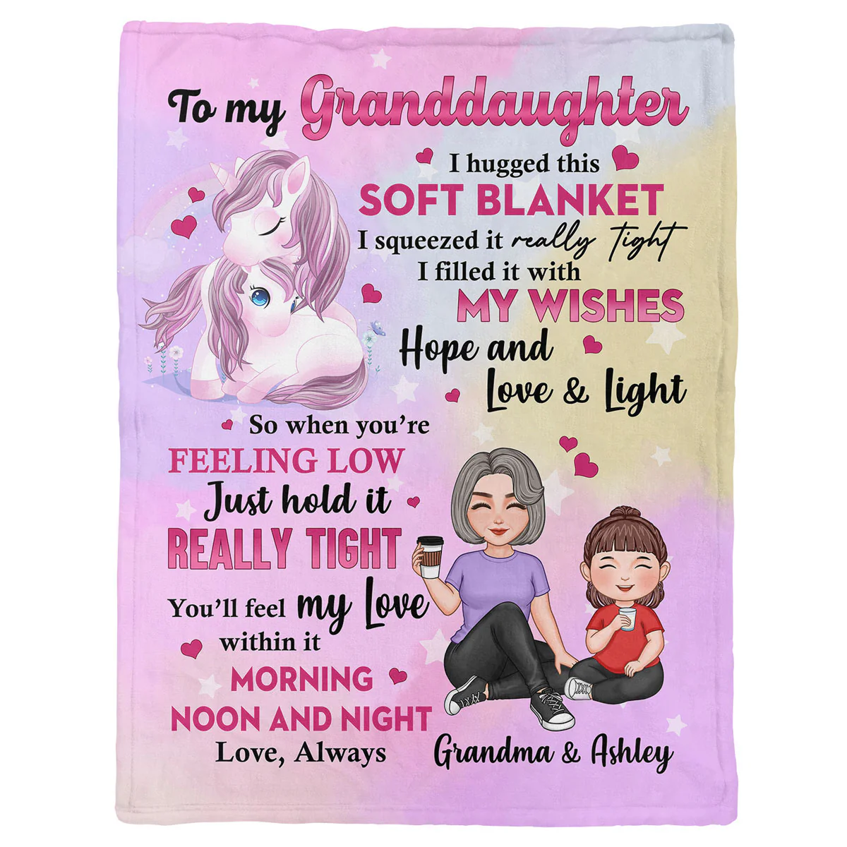 Unicorn Cute Grandma Grandkid To My Granddaughter Grandson Personalized Fleece Blanket