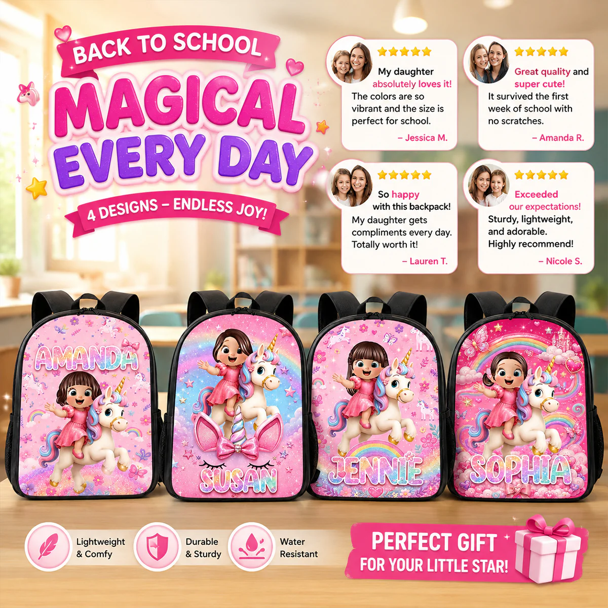 Unicorn Theme Design for Girls - Personalized Backpack - Back to School Gift for Daughters, Granddaughters - Image 6