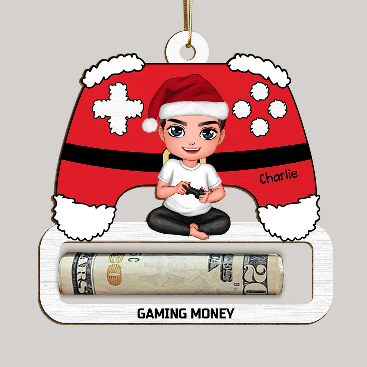 Unique Christmas Gift For Gamer Personalized Wooden Money Holder Ornament - Image 2