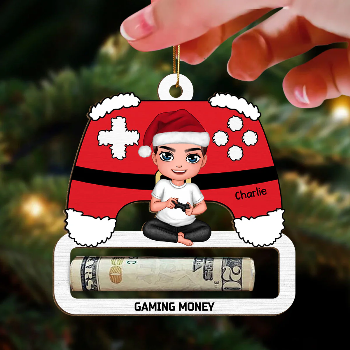 Unique Christmas Gift For Gamer Personalized Wooden Money Holder Ornament - Image 3