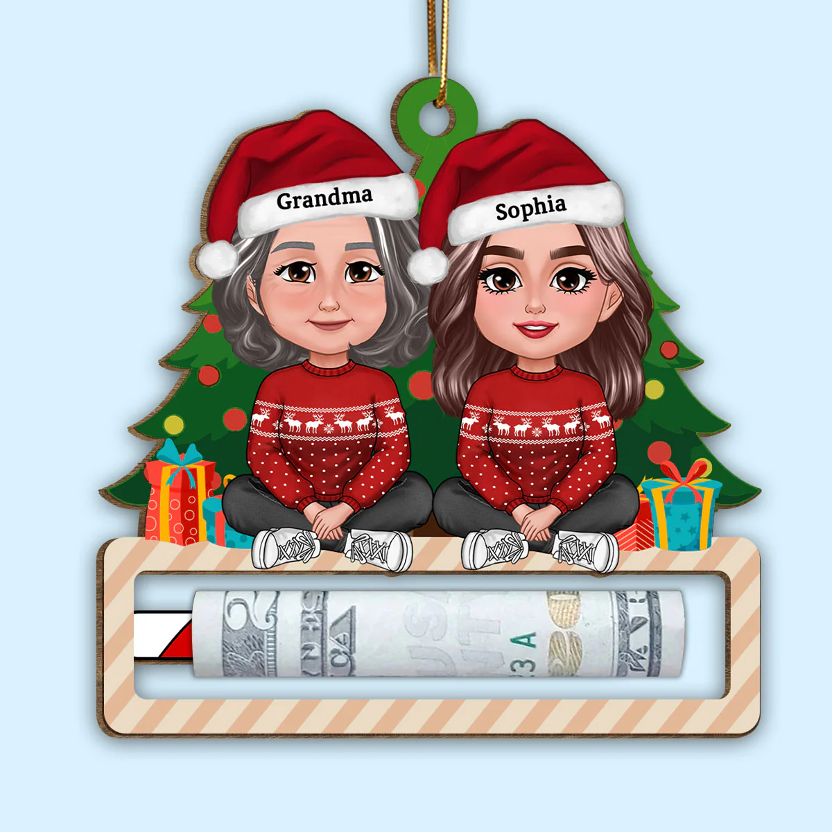 Unique Christmas Gift For Kid Teenage Grandchildren Personalized Wooden Money Holder Ornament - Image 2