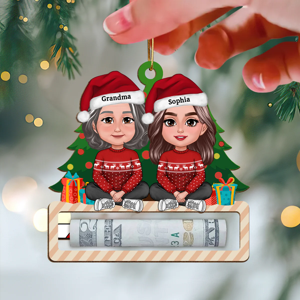 Unique Christmas Gift For Kid Teenage Grandchildren Personalized Wooden Money Holder Ornament - Image 3