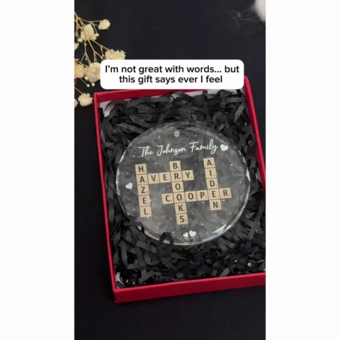 Unique Decor Crossword Puzzle Art - Personalized Glass Ornament - Image 2