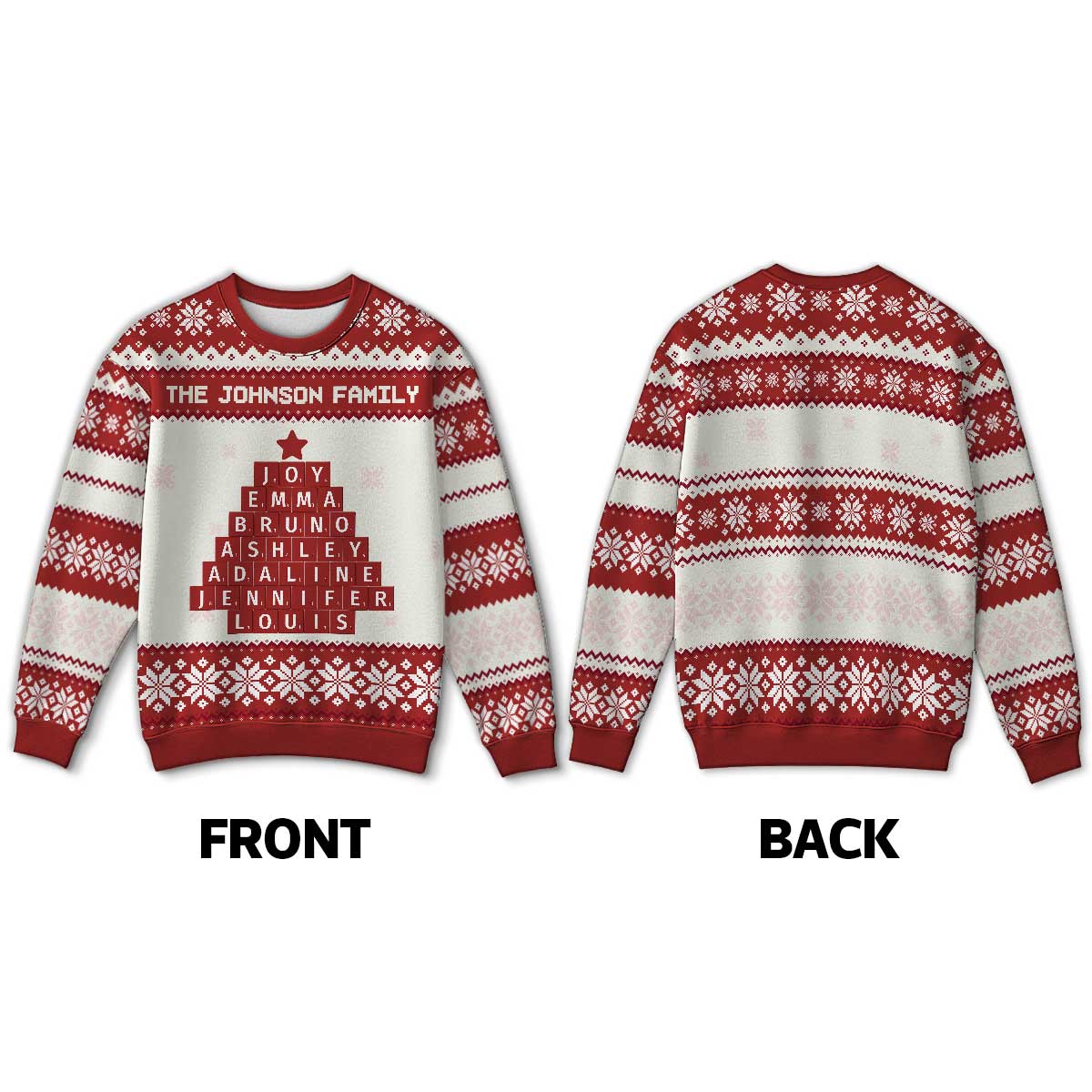 Unique Word Art Family Member Names Personalized Faux Knitting Ugly Sweater - Image 6