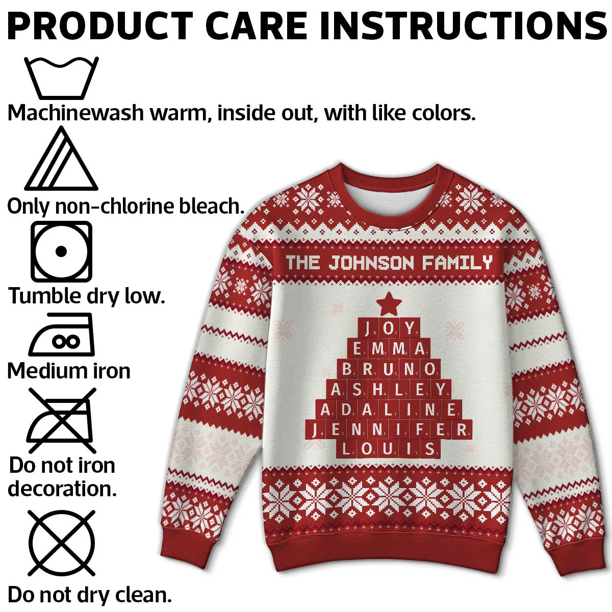Unique Word Art Family Member Names Personalized Faux Knitting Ugly Sweater - Image 8