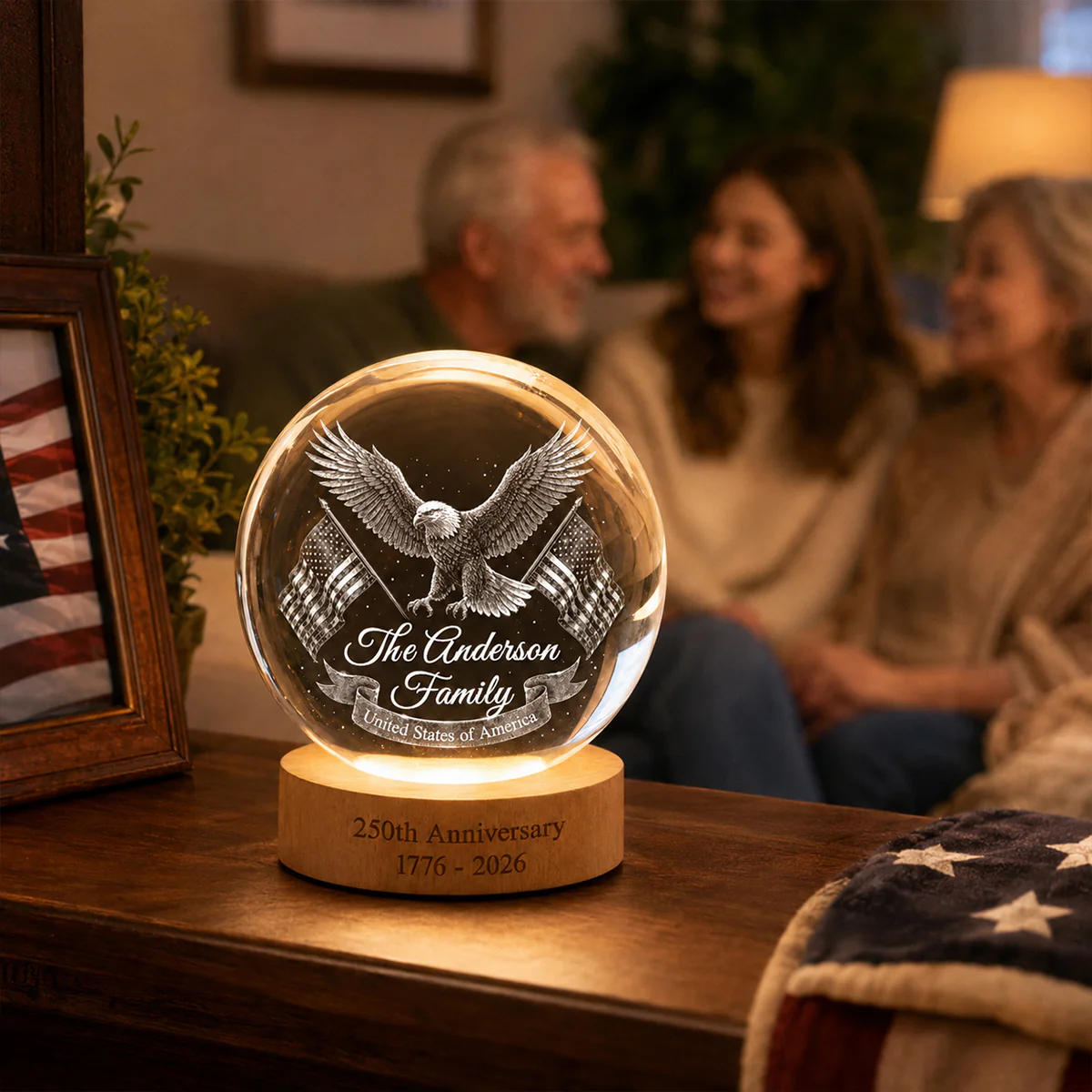 United States of America 250th Anniversary - Personalized Crystal Ball LED Night Light - Custom Family Name - Image 10