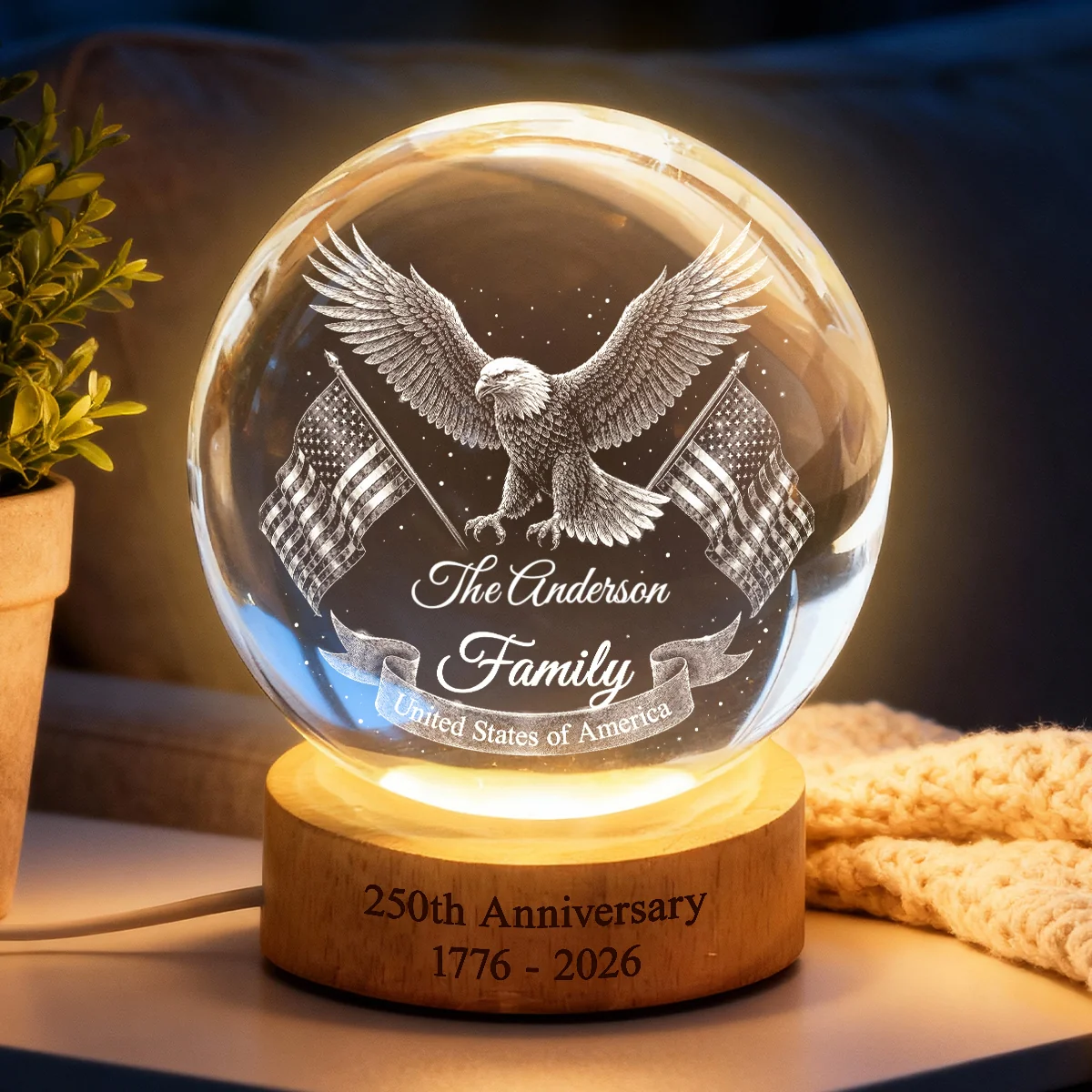 United States of America 250th Anniversary - Personalized Crystal Ball LED Night Light - Custom Family Name - Image 12