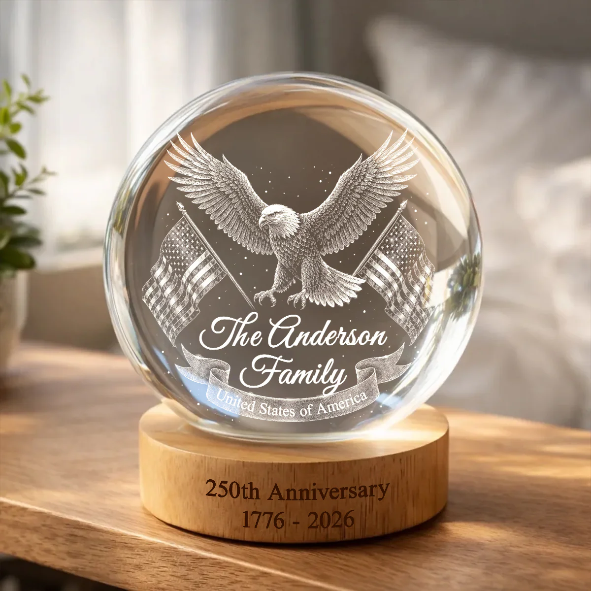 United States of America 250th Anniversary - Personalized Crystal Ball LED Night Light - Custom Family Name - Image 5