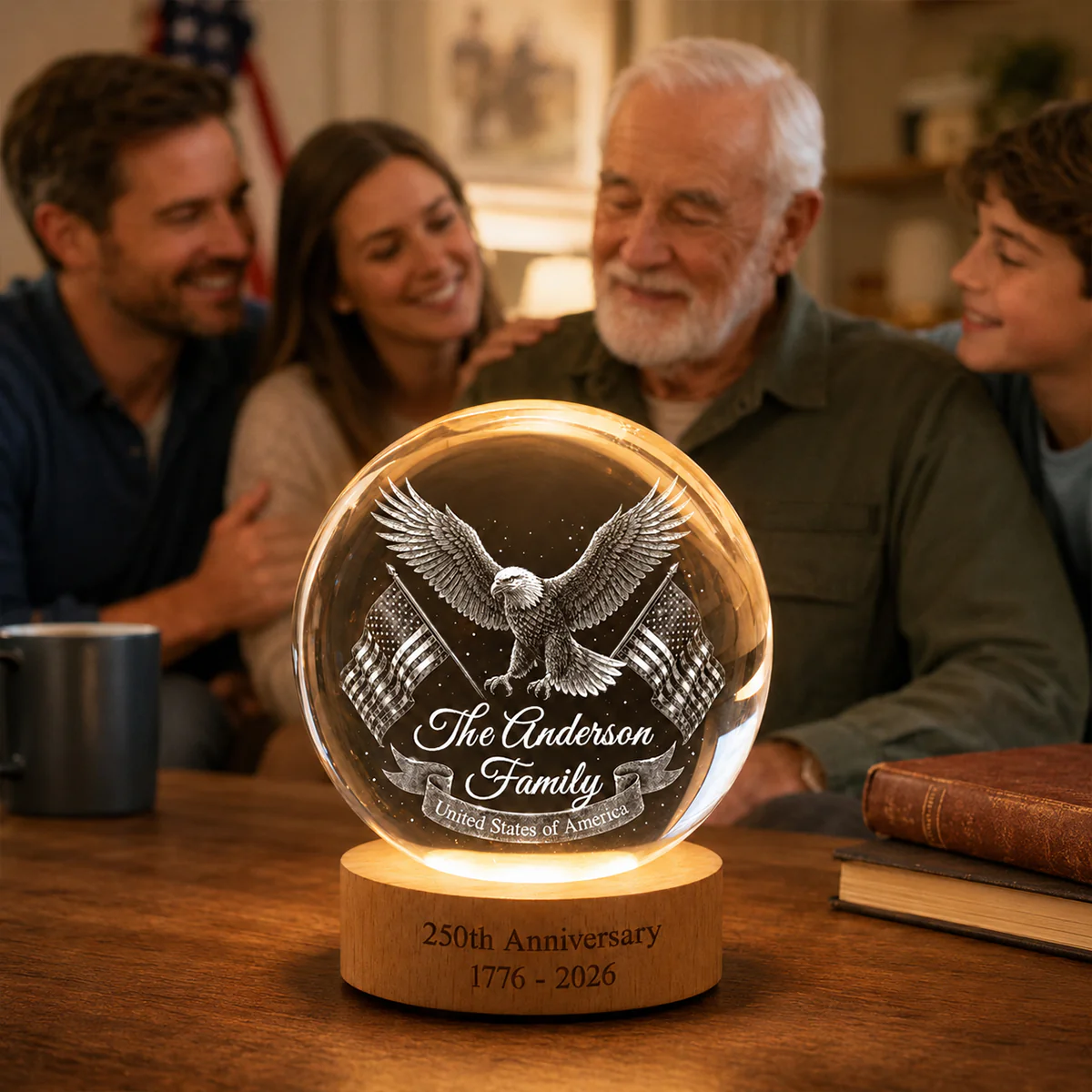 United States of America 250th Anniversary - Personalized Crystal Ball LED Night Light - Custom Family Name - Image 7