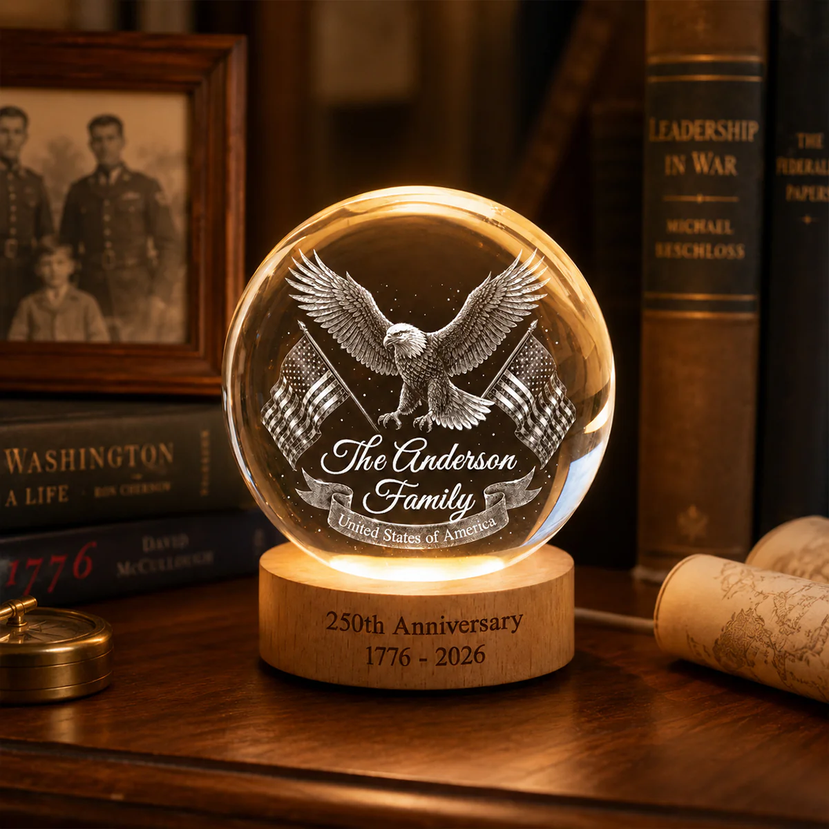 United States of America 250th Anniversary - Personalized Crystal Ball LED Night Light - Custom Family Name - Image 8