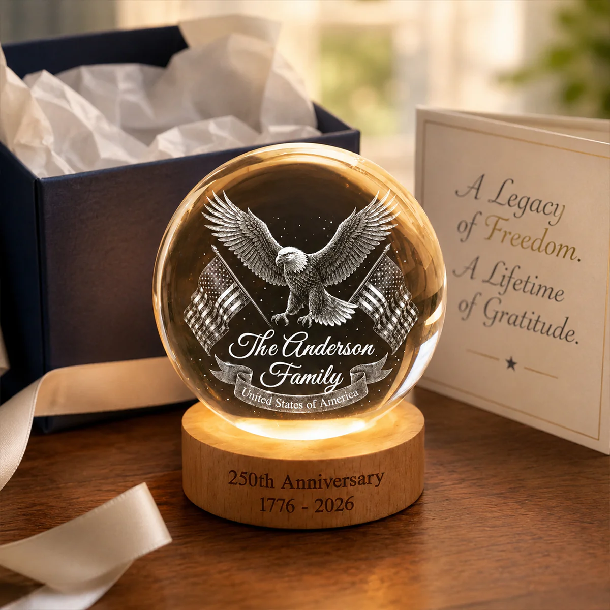 United States of America 250th Anniversary - Personalized Crystal Ball LED Night Light - Custom Family Name - Image 9