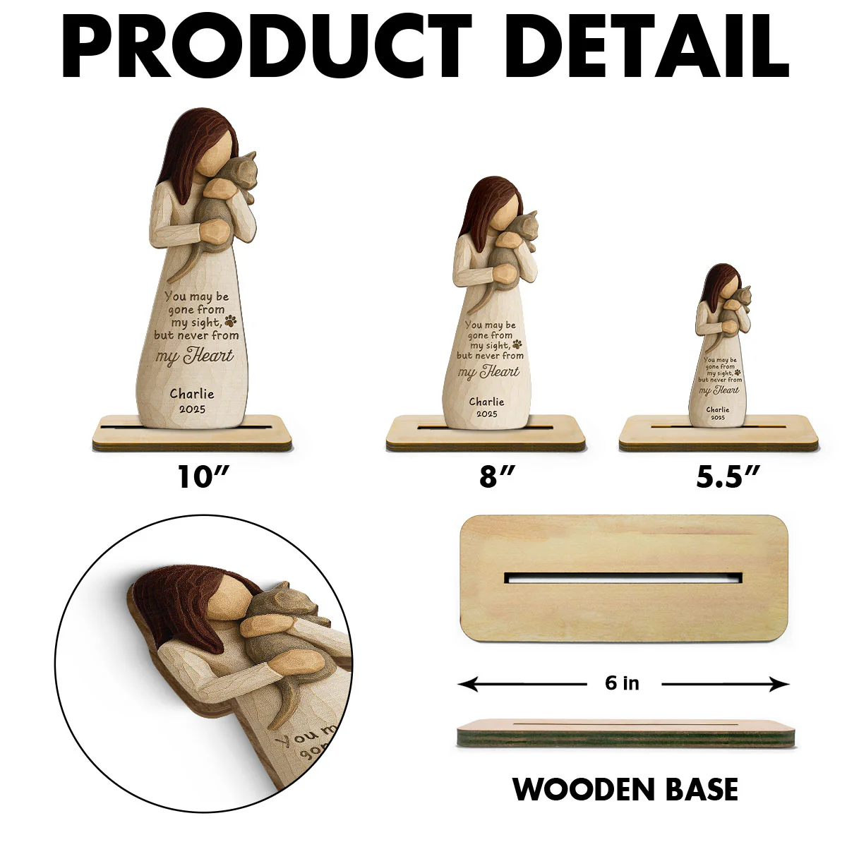 Until We Meet At Rainbow Bridge Woman & Cat 3D Effect Personalized Standing Wooden Plaque, Memorial Sympathy Gift - Image 6