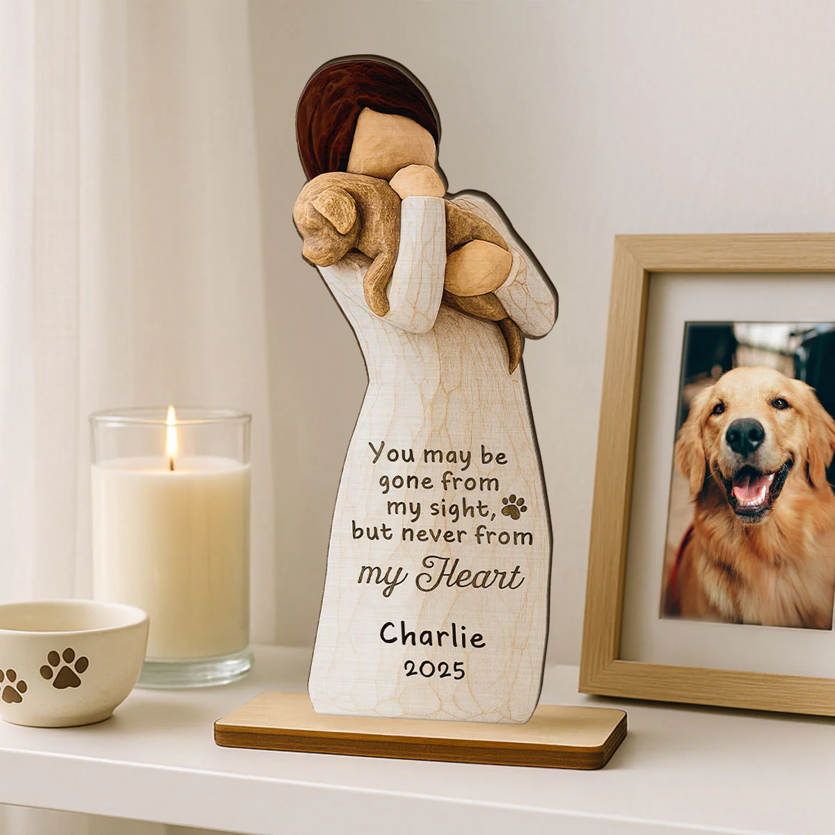 Until We Meet At Rainbow Bridge Woman & Dog 3D Effect Personalized Standing Wooden Plaque, Memorial Sympathy Gift - Image 8