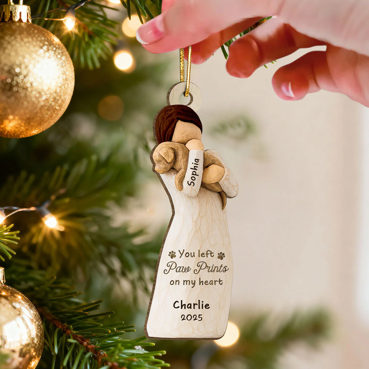 Until We Meet At Rainbow Bridge Woman & Dog 3D Effect - Personalized Wooden Ornament - Memorial Keepsake - Image 10