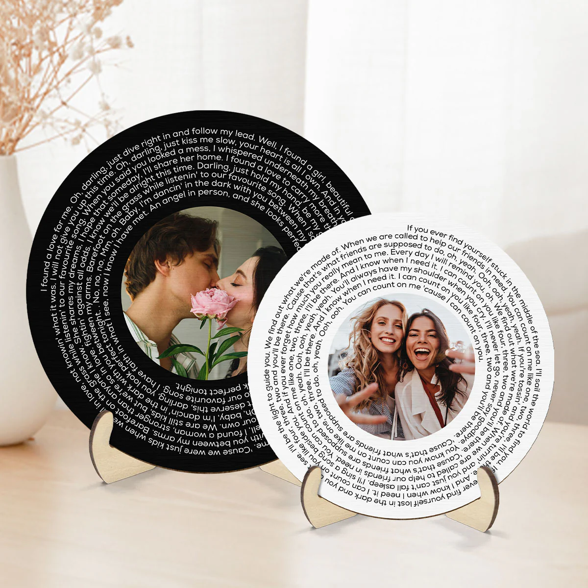 Upload Photo Black White Vinyl Record Personalized 2-Layer Wooden Plaque, Birthday Anniversary  Gift For Couple, For Bestie - Image 2