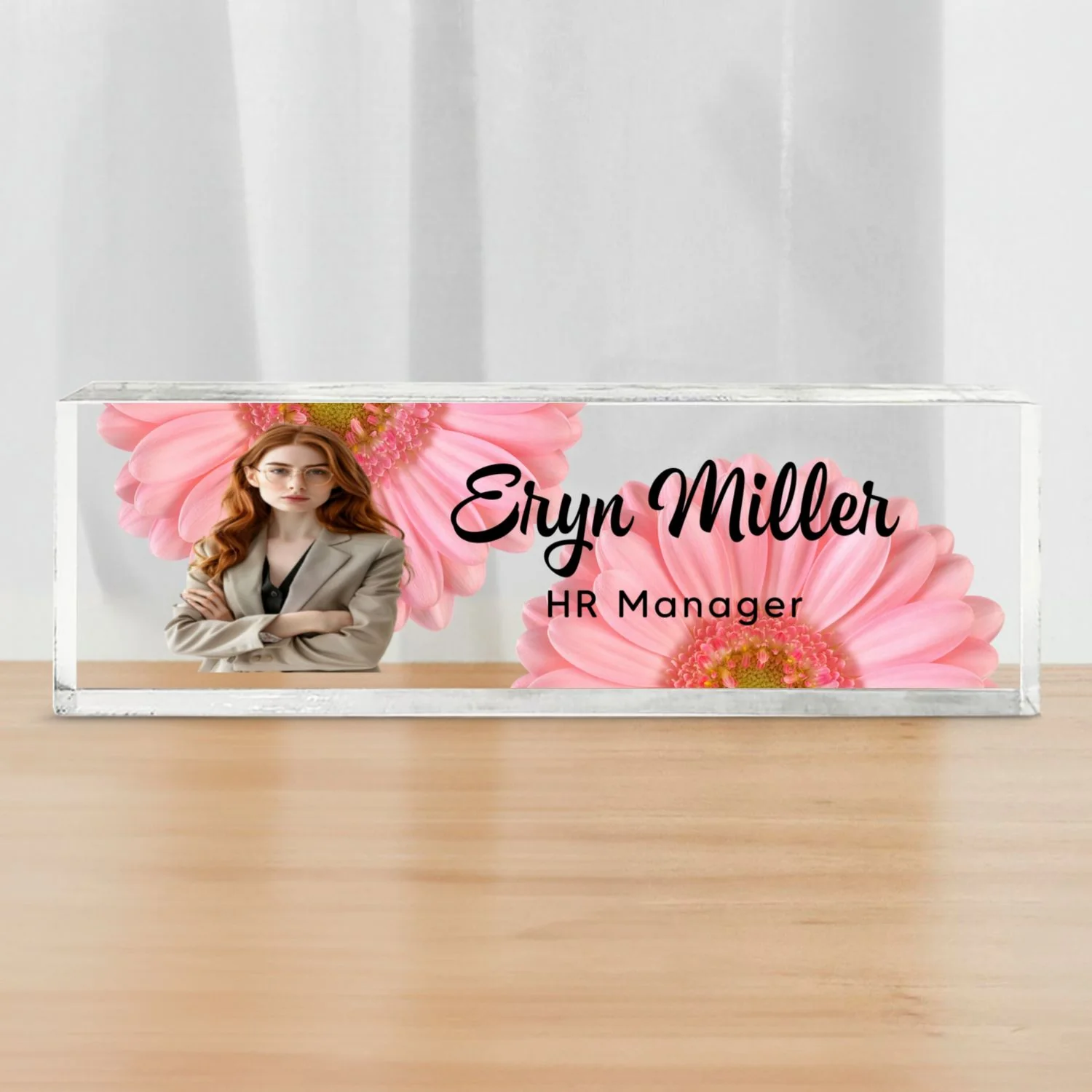 Upload Photo Daisy Flowers Blank Personalized Acrylic Desk Name Plate, Gift For Colleagues, Coworkers, Boss, Nurses, Doctors - Image 10
