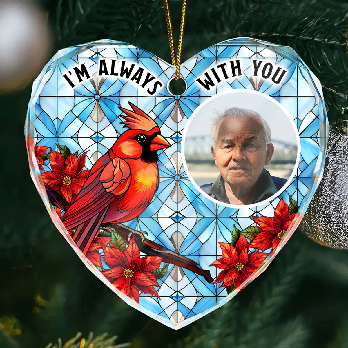 Upload Photo I'm Always With You Memorial Personalized Heart Glass Ornament - Image 4