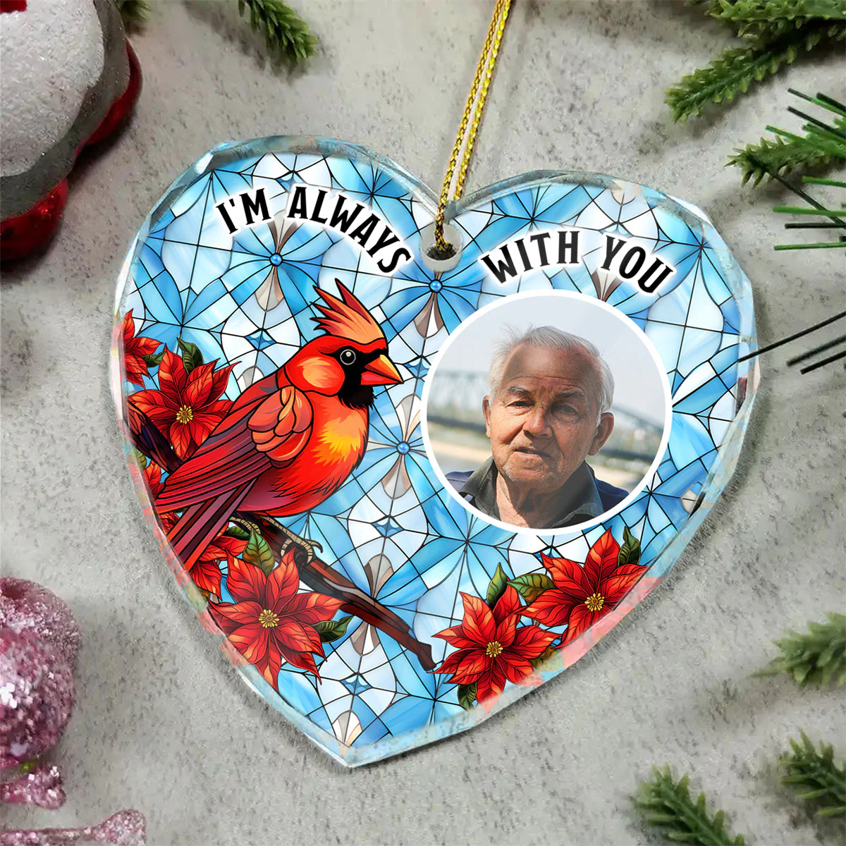 Upload Photo I'm Always With You Memorial Personalized Heart Glass Ornament - Image 7