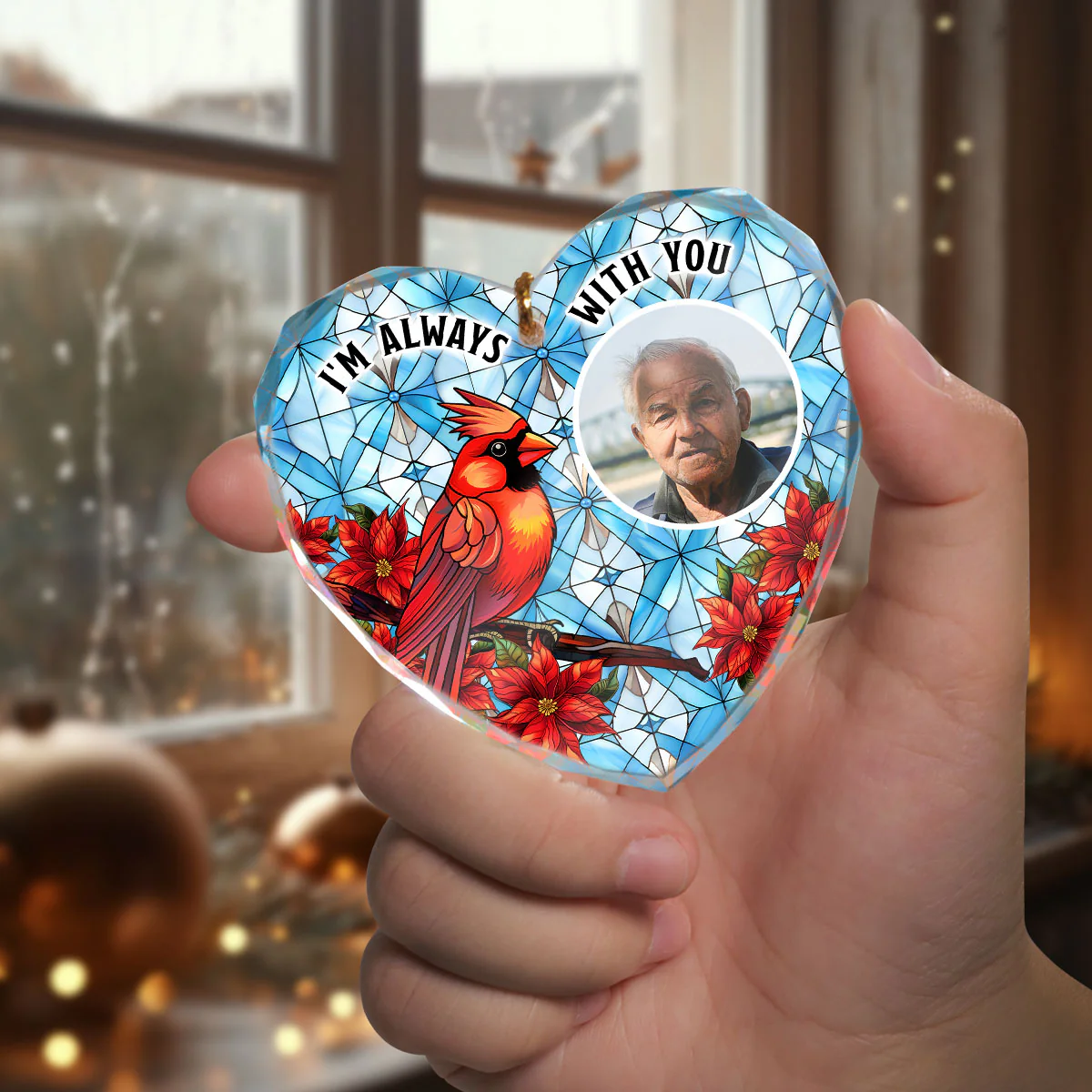 Upload Photo I'm Always With You Memorial Personalized Heart Glass Ornament - Image 9