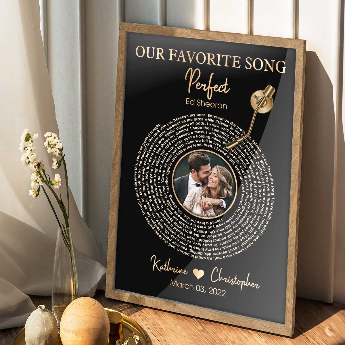 Upload Photo Metallic Effect Song Lyrics Art Personalized Poster, Anniversary Gift For Her, For Him - Image 2