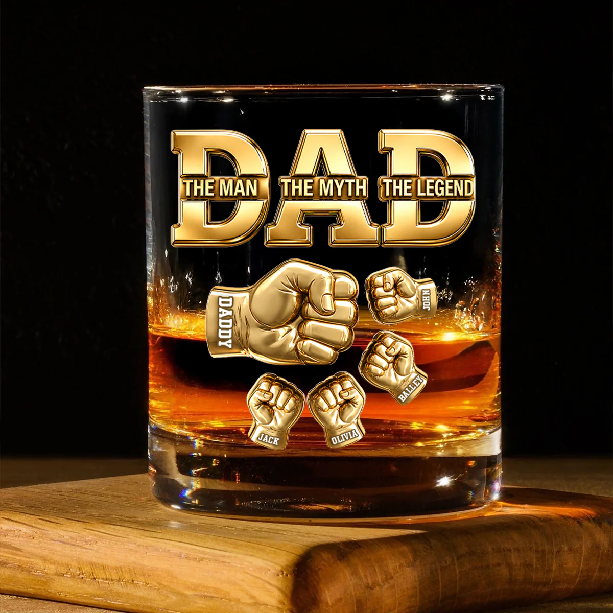 USA 250th Anniversary Daddy's Team Fist Bump - Personalized Whiskey Glass - Father's Day Gift for Dad, Husband - Image 5