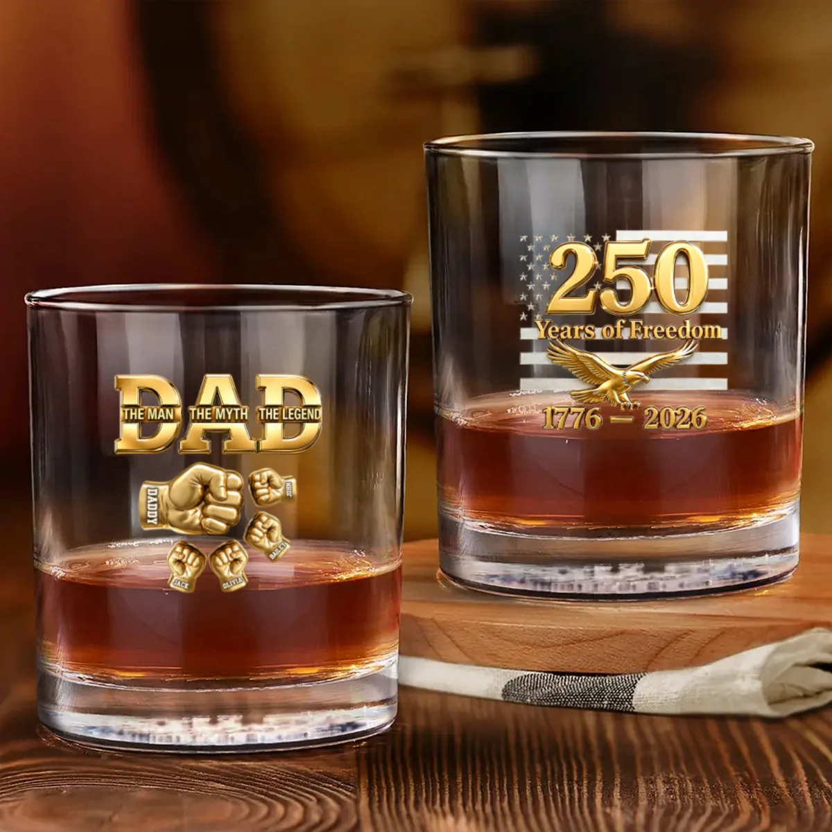 USA 250th Anniversary Daddy's Team Fist Bump - Personalized Whiskey Glass - Father's Day Gift for Dad, Husband - Image 8