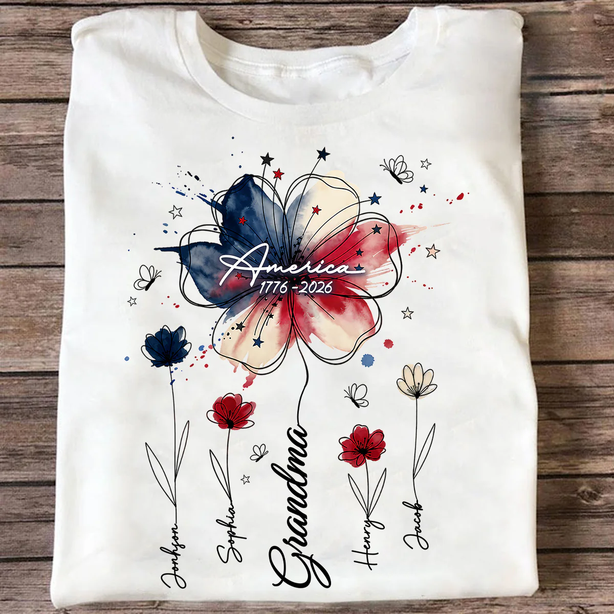 USA 250th Anniversary Floral Grandma - Personalized Shirt - Patriotic Gift for Grandma, Mom - Image 2