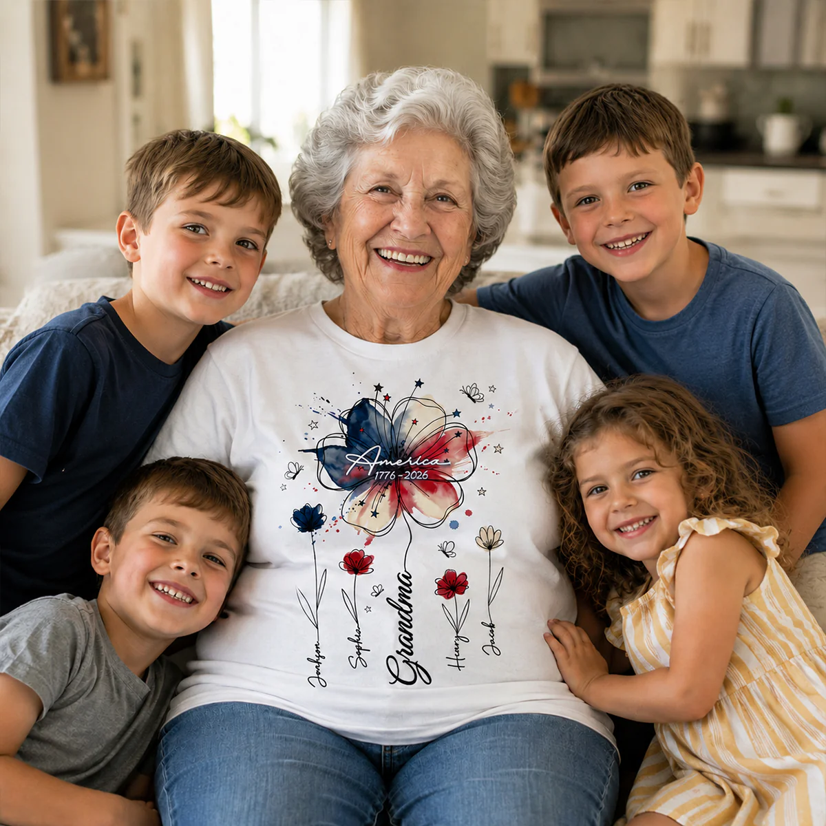 USA 250th Anniversary Floral Grandma - Personalized Shirt - Patriotic Gift for Grandma, Mom - Image 3
