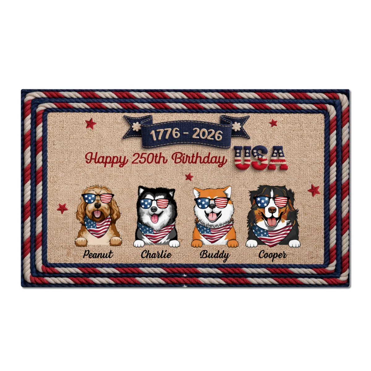 USA 250th Birthday Patriotic Flag Dog Faux Yarn Pattern - Personalized Doormat - Gift For Dog Lovers - Image 11