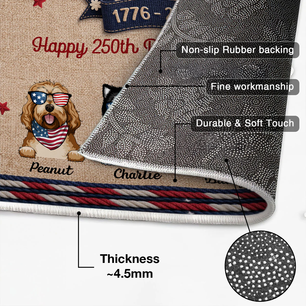 USA 250th Birthday Patriotic Flag Dog Faux Yarn Pattern - Personalized Doormat - Gift For Dog Lovers - Image 6