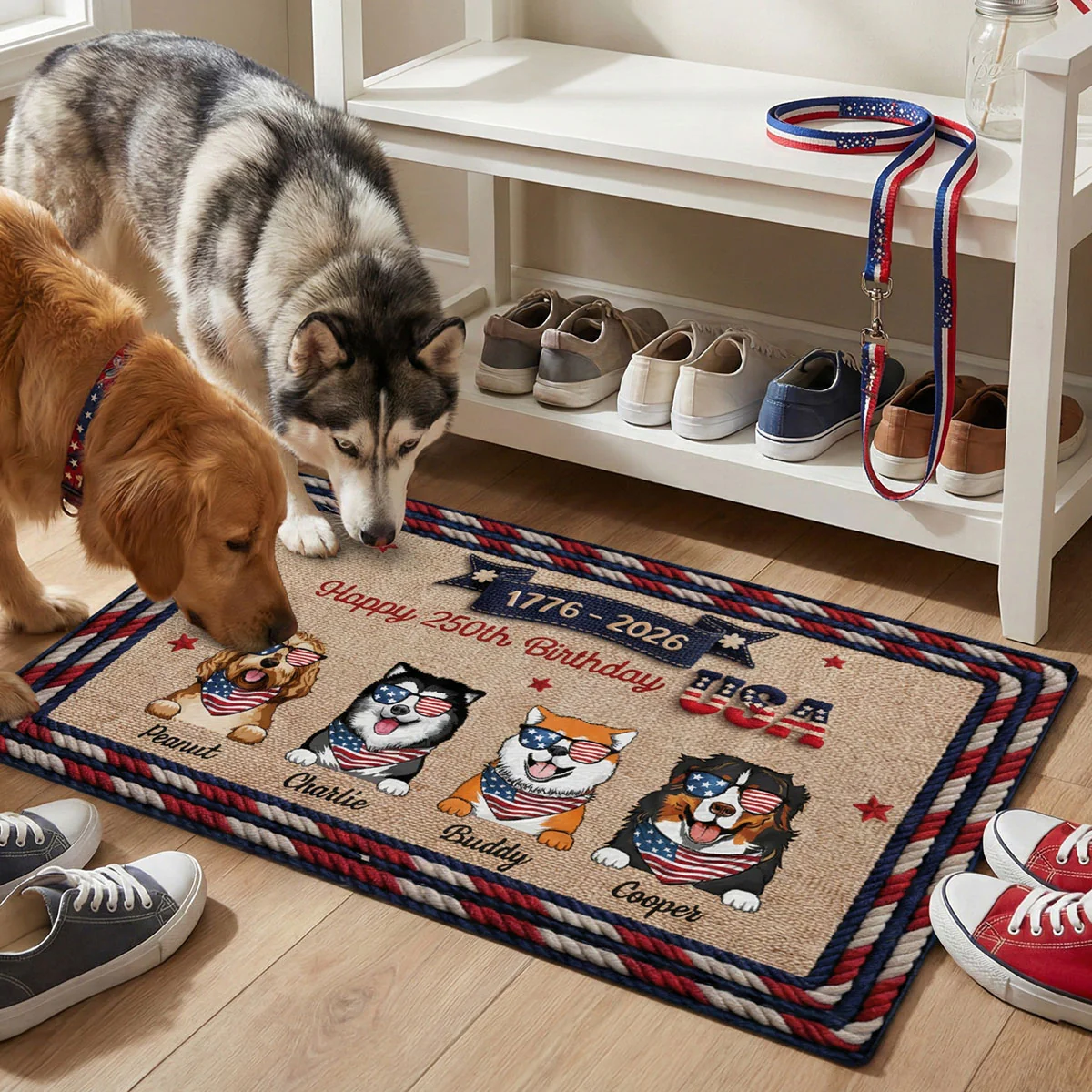 USA 250th Birthday Patriotic Flag Dog Faux Yarn Pattern - Personalized Doormat - Gift For Dog Lovers - Image 7