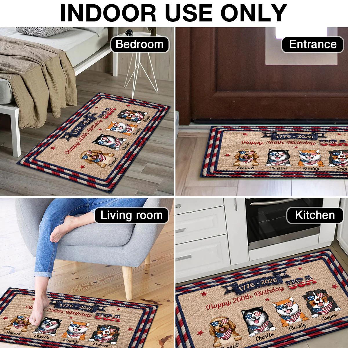 USA 250th Birthday Patriotic Flag Dog Faux Yarn Pattern - Personalized Doormat - Gift For Dog Lovers - Image 8
