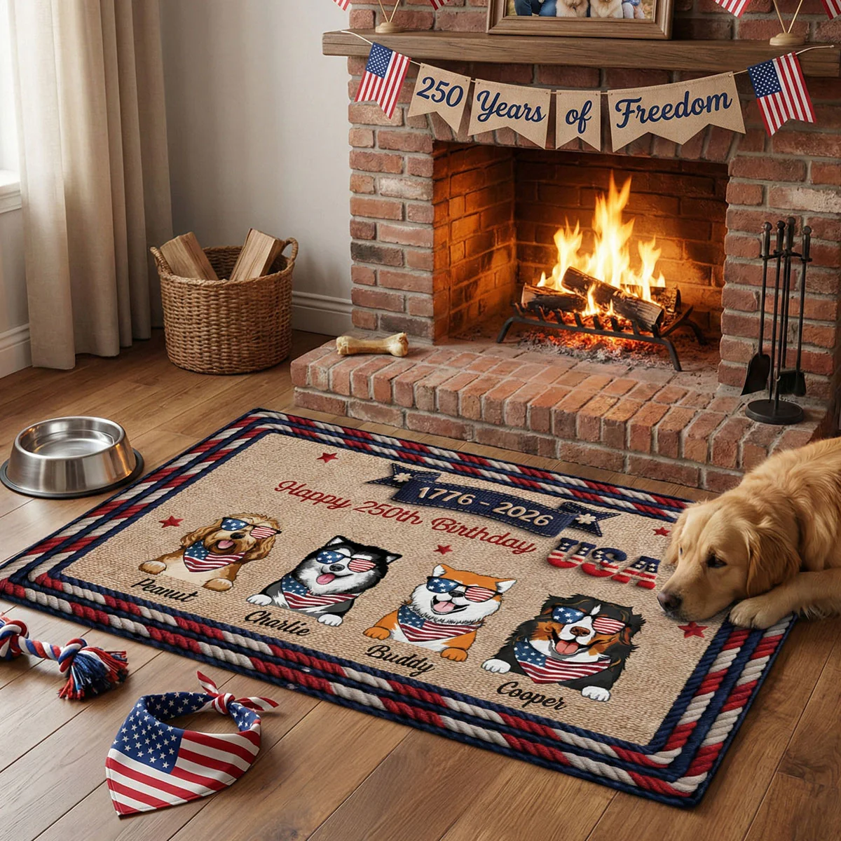 USA 250th Birthday Patriotic Flag Dog Faux Yarn Pattern - Personalized Doormat - Gift For Dog Lovers - Image 9