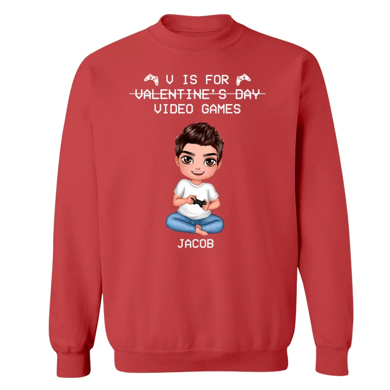 V Is For Video Games Doll Boy Man Valentine‘s Day Personalized Shirt - Image 12