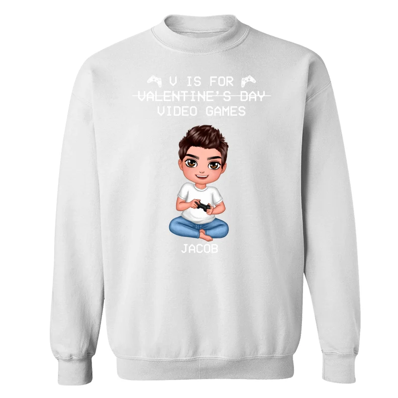 V Is For Video Games Doll Boy Man Valentine‘s Day Personalized Shirt - Image 16