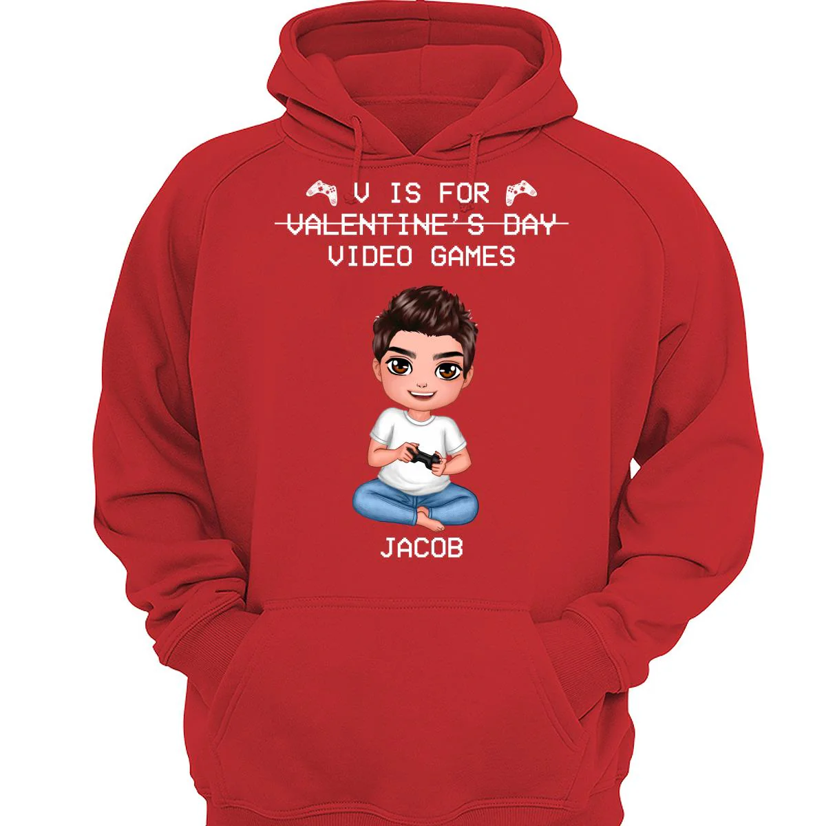 V Is For Video Games Doll Boy Man Valentine‘s Day Personalized Shirt - Image 2