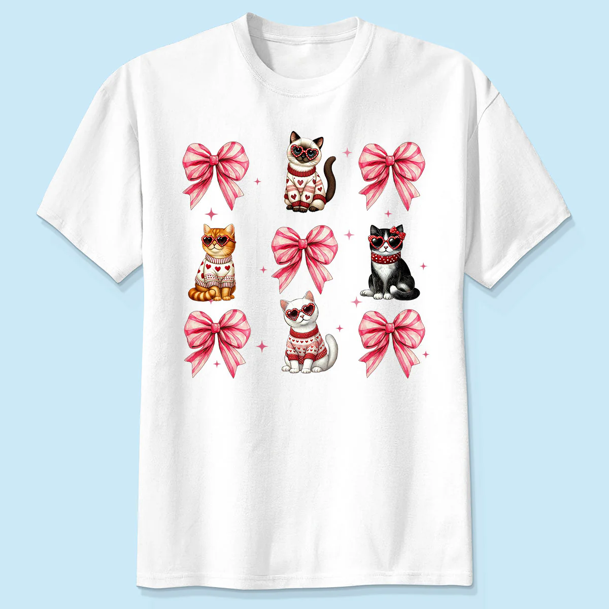 Cat Pink Coquette Heart Love Cat Personalized Shirt, Trendy  Cat Lover Tee, Gift for Cat Moms - Image 3