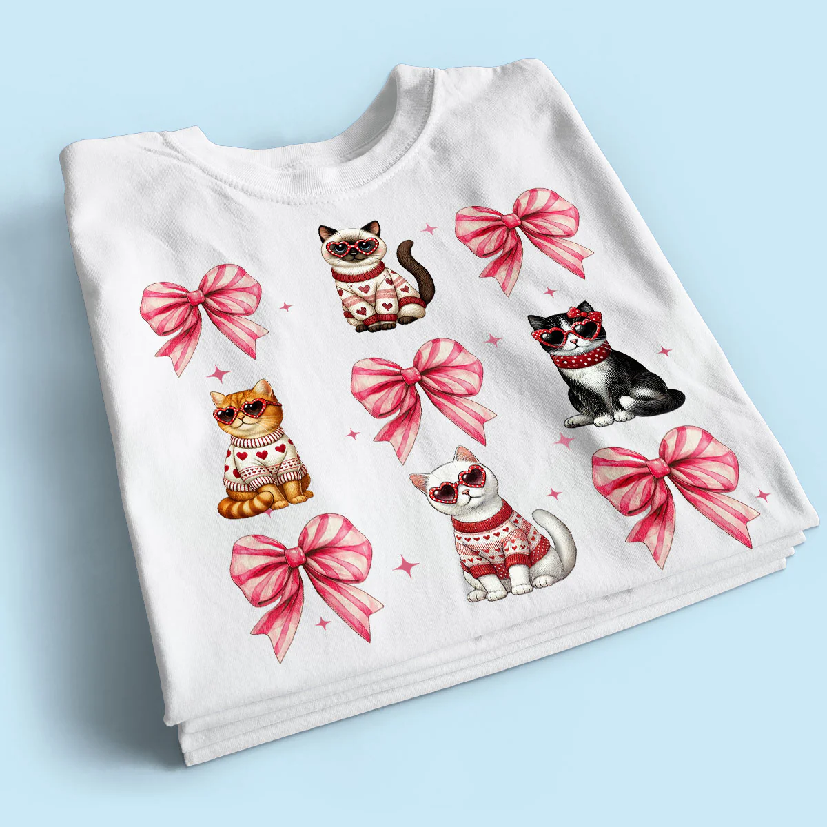 Cat Pink Coquette Heart Love Cat Personalized Shirt, Trendy  Cat Lover Tee, Gift for Cat Moms - Image 4