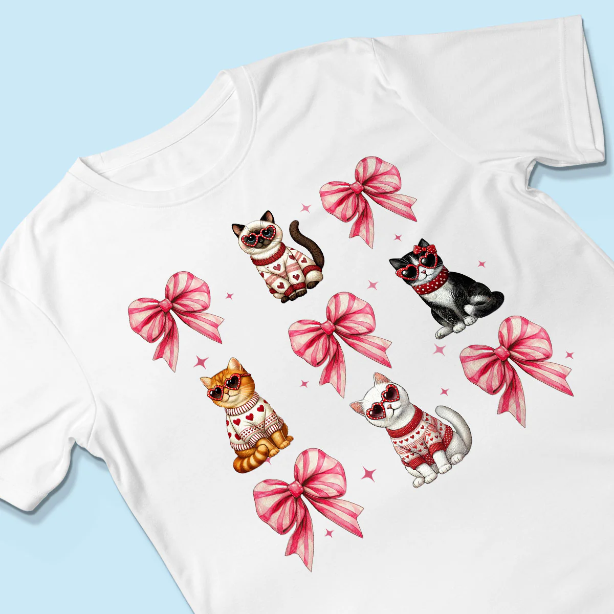 Cat Pink Coquette Heart Love Cat Personalized Shirt, Trendy  Cat Lover Tee, Gift for Cat Moms - Image 5