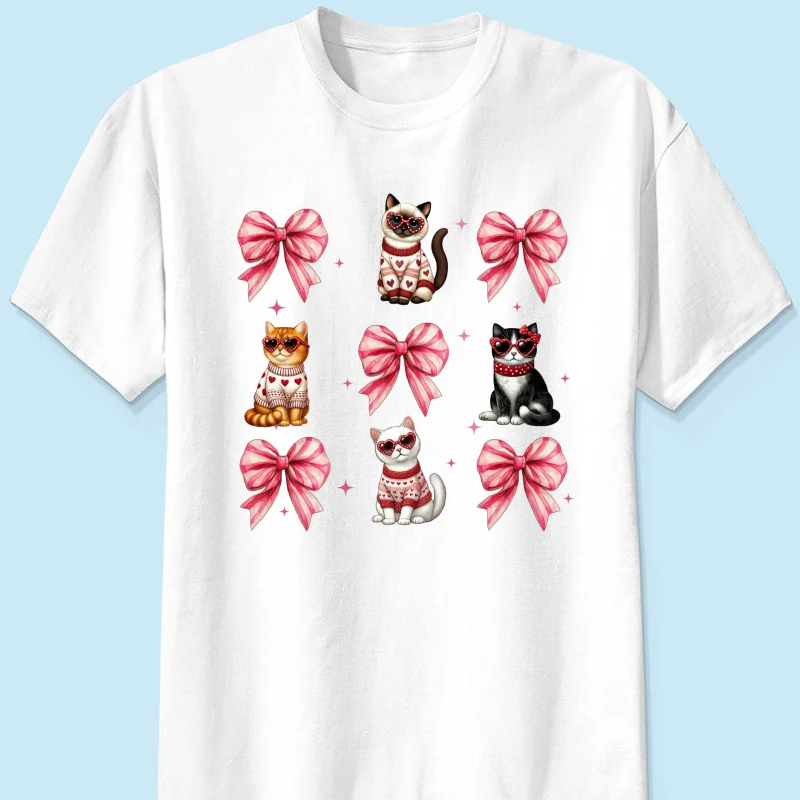 Cat Pink Coquette Heart Love Cat Personalized Shirt, Trendy  Cat Lover Tee, Gift for Cat Moms - Image 9