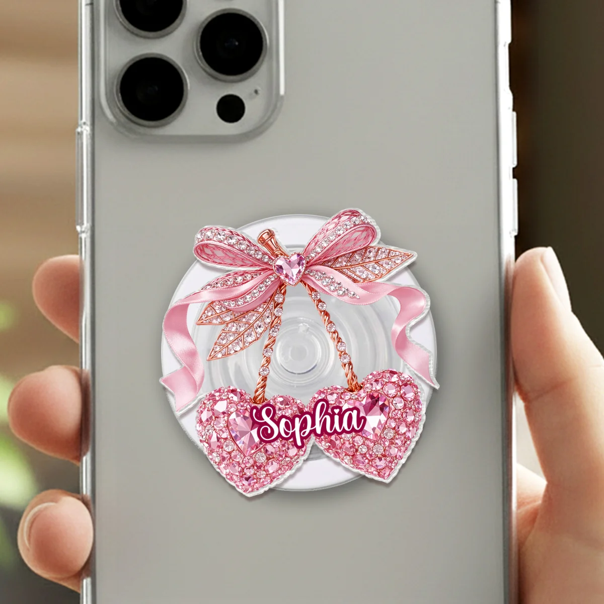 Valentine Cherry 3D Shiny Effect - Personalized Acrylic Magnetic Phone Grip - Image 11
