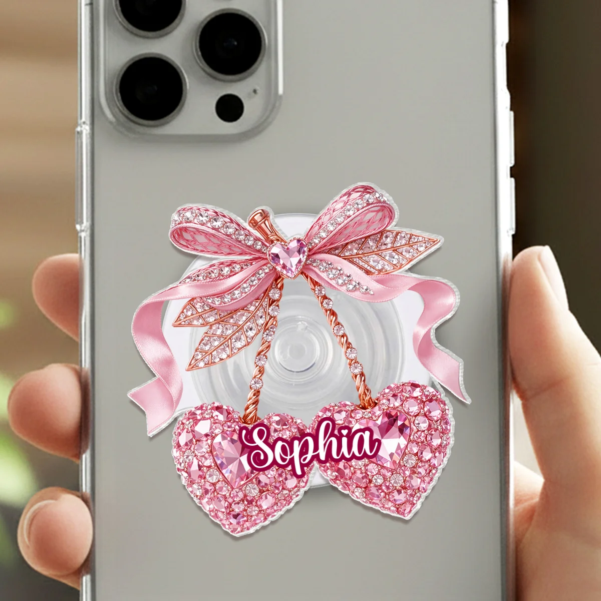 Valentine Cherry 3D Shiny Effect - Personalized Acrylic Magnetic Phone Grip - Image 12