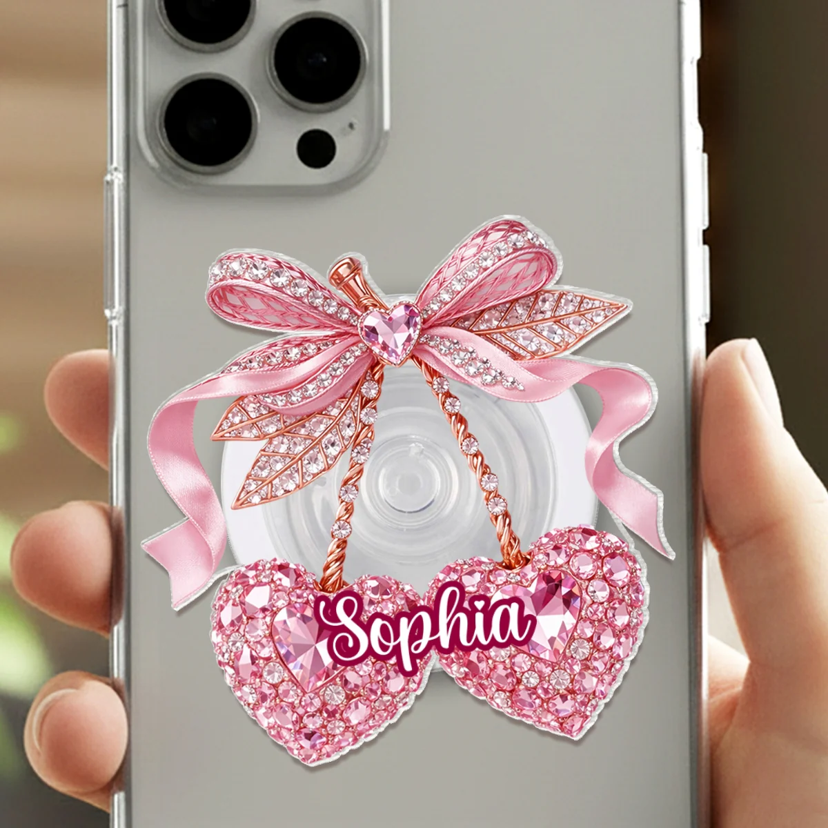 Valentine Cherry 3D Shiny Effect - Personalized Acrylic Magnetic Phone Grip - Image 13