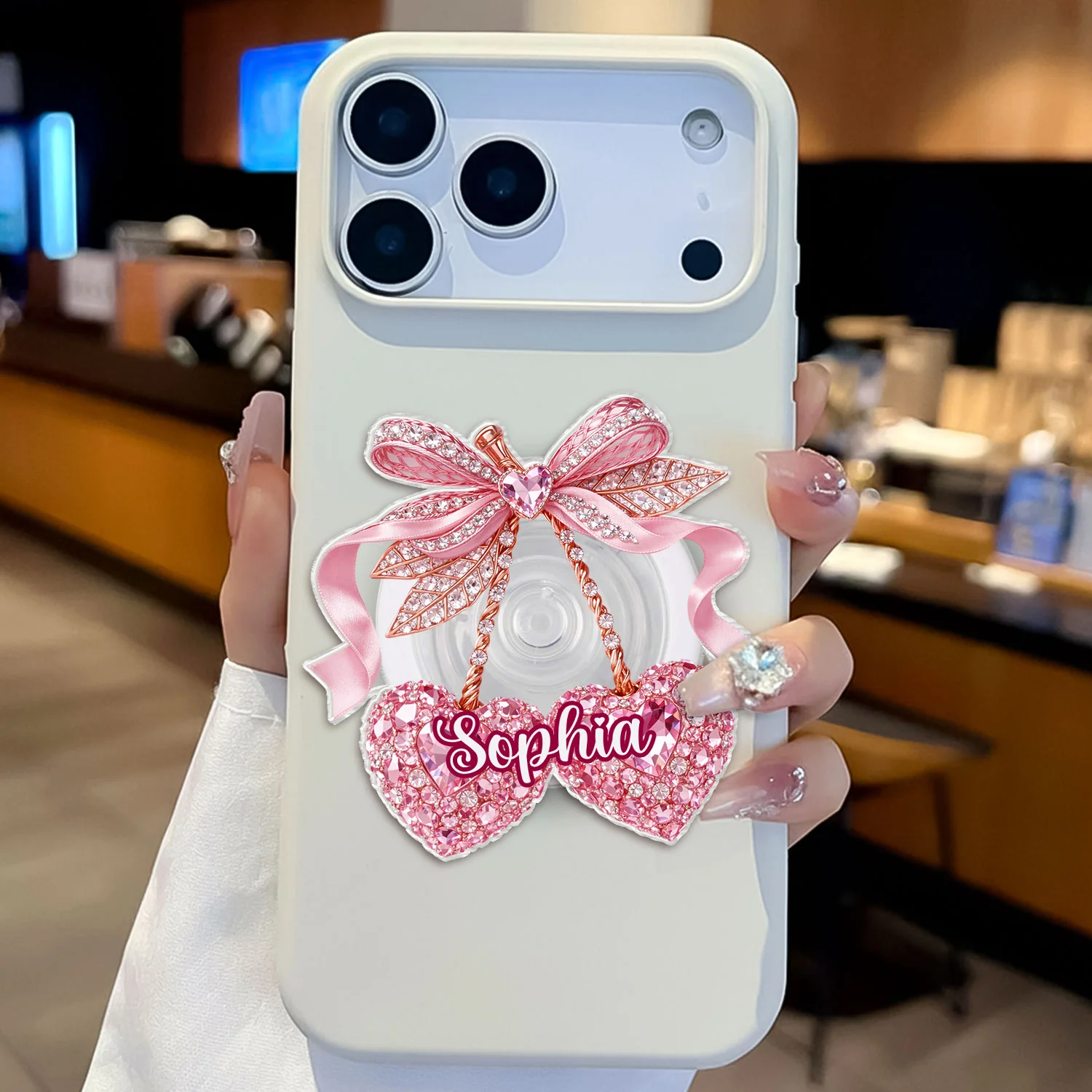 Valentine Cherry 3D Shiny Effect - Personalized Acrylic Magnetic Phone Grip - Image 3