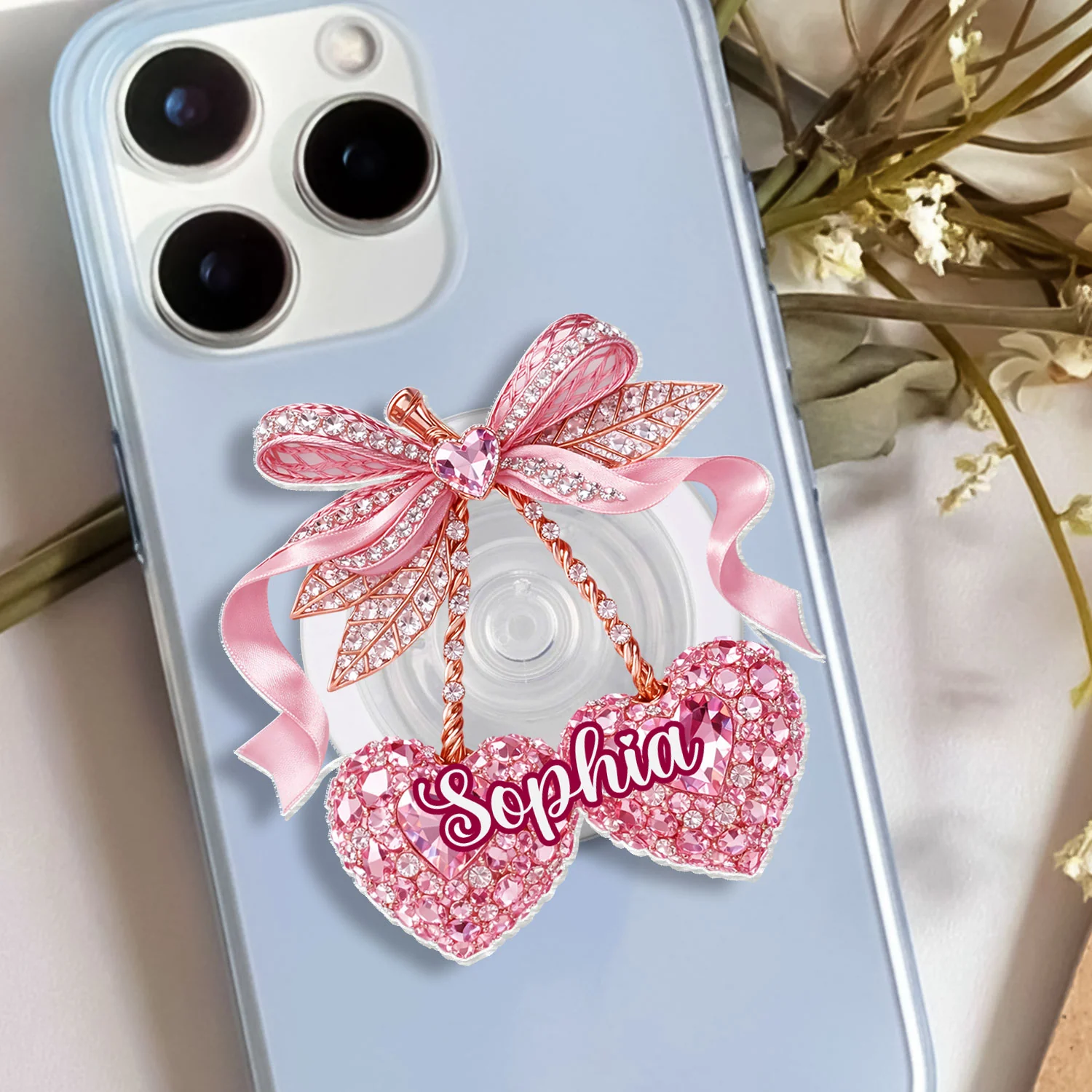 Valentine Cherry 3D Shiny Effect - Personalized Acrylic Magnetic Phone Grip - Image 4