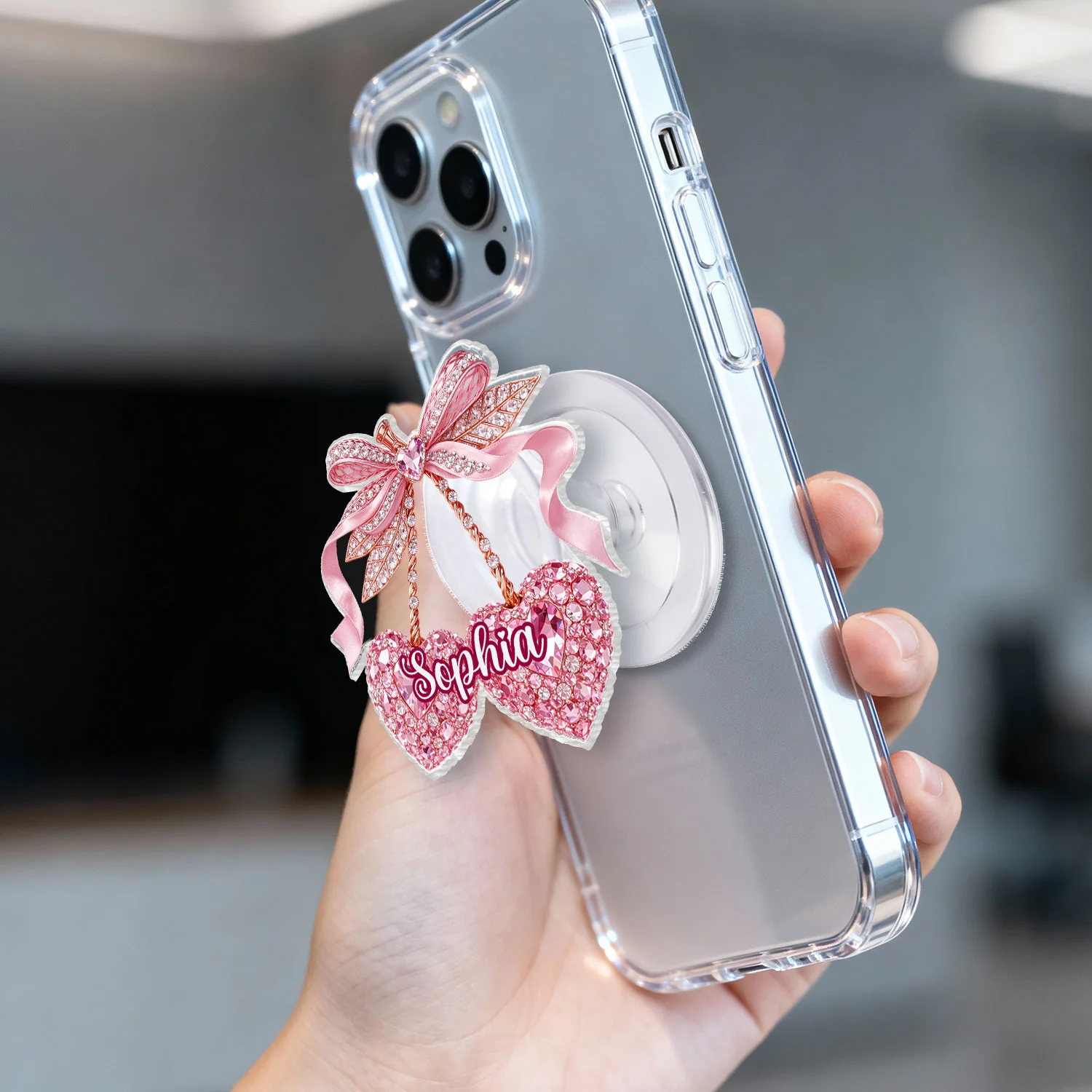 Valentine Cherry 3D Shiny Effect - Personalized Acrylic Magnetic Phone Grip - Image 6