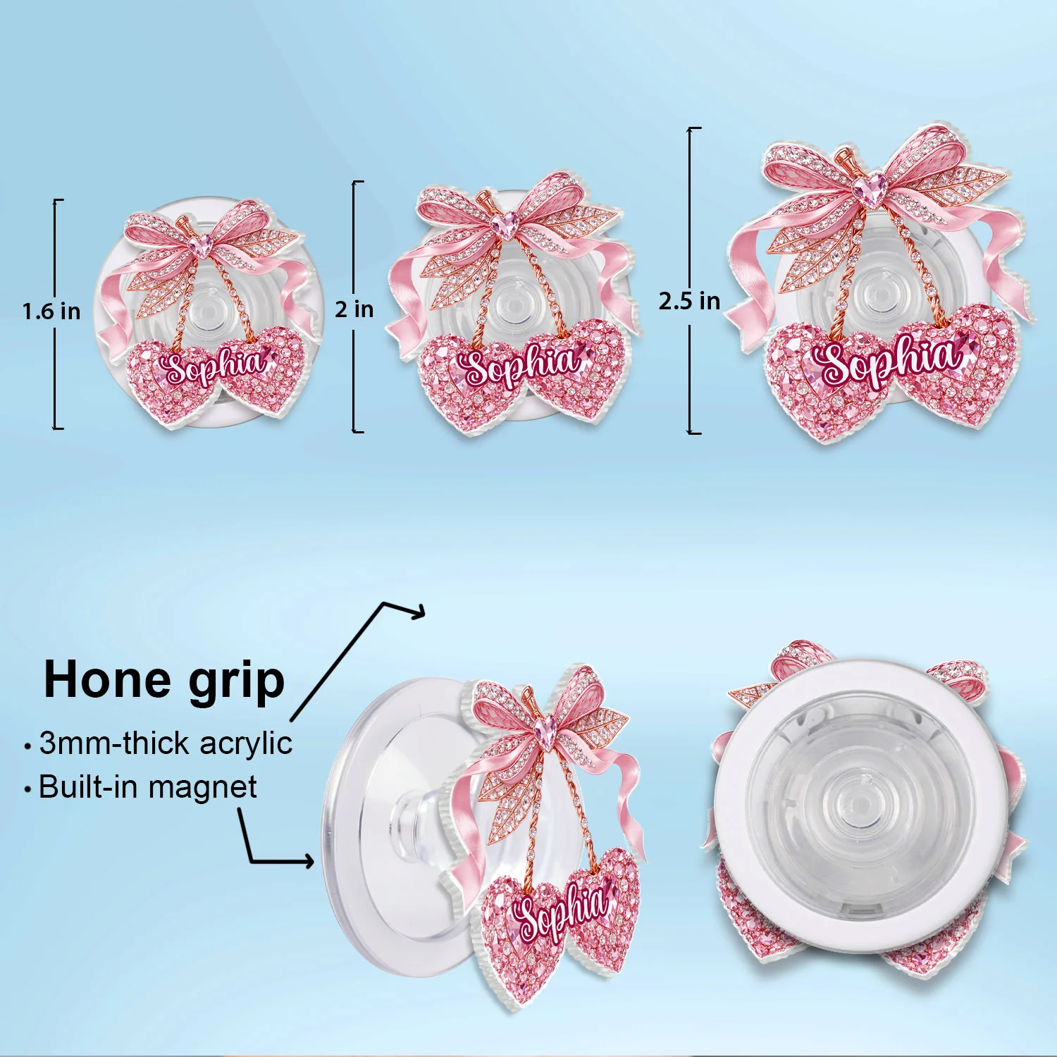 Valentine Cherry 3D Shiny Effect - Personalized Acrylic Magnetic Phone Grip - Image 7