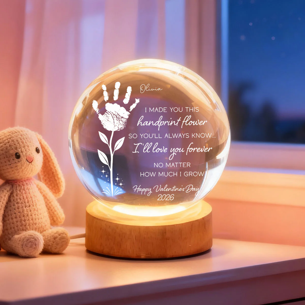 Valentine Day Handprint Art Craft - Personalized Crystal Ball LED Night Light - Anniversary, Valentine's Day Gift, Gift For Him, Gift For Her - Image 6