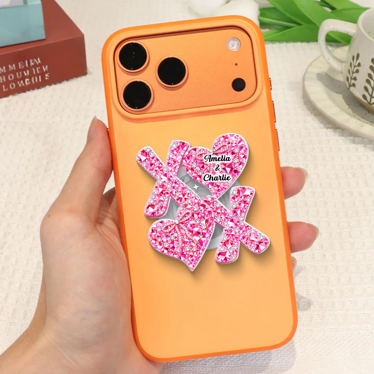 3D Effect Valentine Heart XOXO - Personalized Acrylic Magnetic Phone Grip - Anniversary, Valentine's Day Gift, Gift For Her - Image 5
