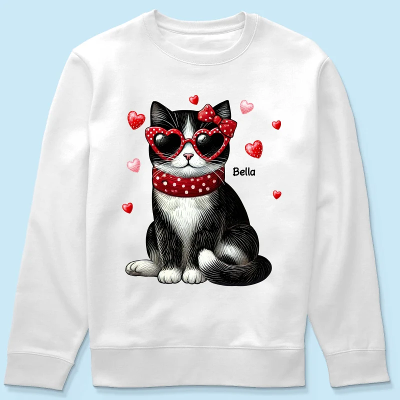 Retro Coquette Cat Sitting Sweatshirt, Personalized Sweatshirt For Cat Moms - Image 20